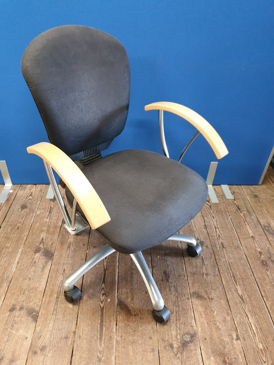 Office Chair Black Wooden Arms
