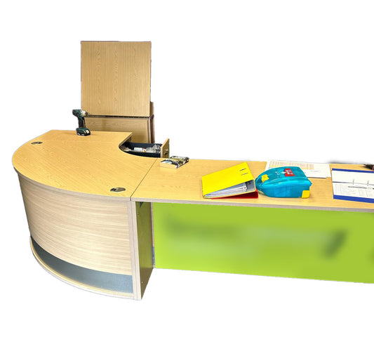 Reception Desk Curved, Drawers, Flip up Entry